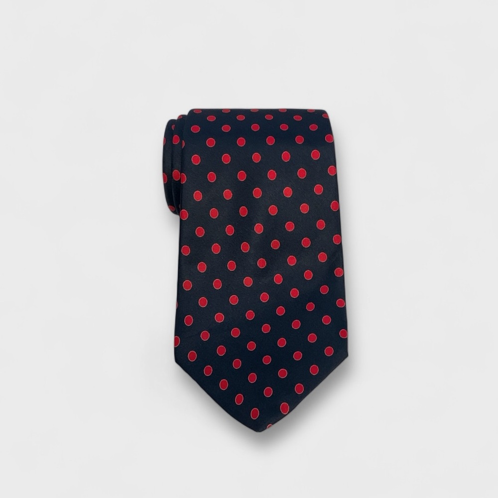 Vintage 1970’s Lanvin Polka Dot Silk Tie In Navy / Red